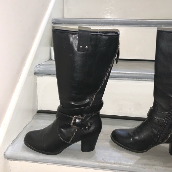 Rialto Caparella Black Heeled Boots Women's Size 8 1/2 M Buckles Zipper - Picture 5 of 9